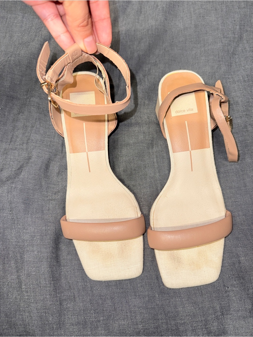 Dolce Vita Nude Tan Ankle-Strap Block Heel Sandals